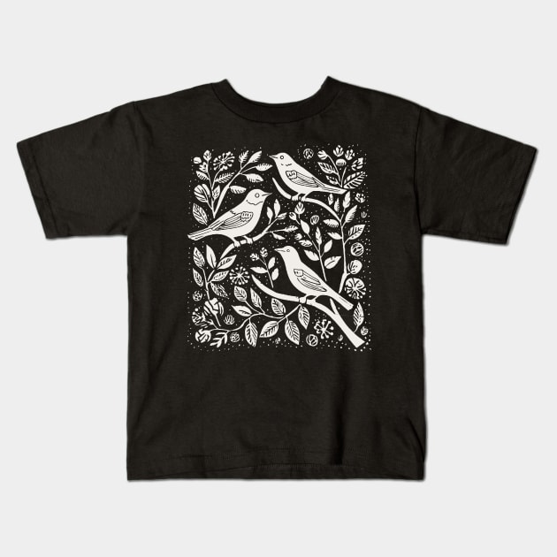 Lino Cut Bird Kids T-Shirt by n23tees